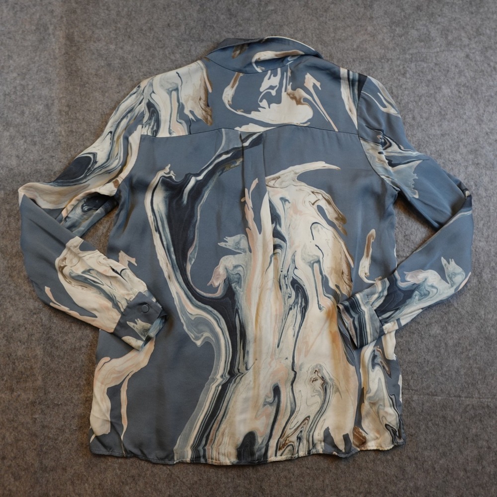 Lafayette 148 Top Womens Small Blue Rigby Marble Print Long Sleeve Button Up Art - Picture 5 of 9